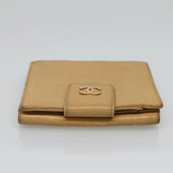 CHANEL Icon Line Bifold Wallet Leather Beige CC - Picture 5 of 16
